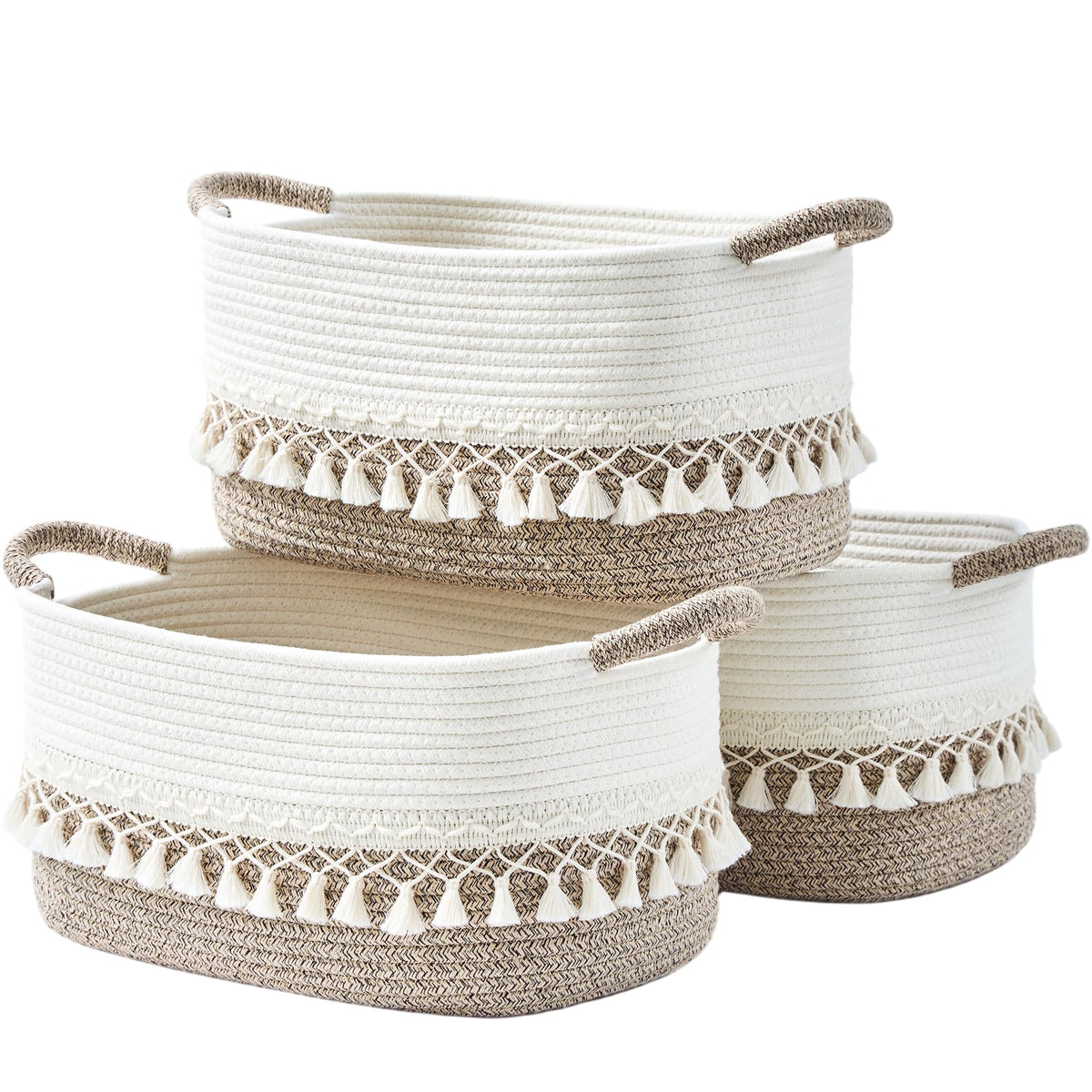 BUBUSUN Storage Basket, Woven Baskets for Shelves, White/Beige