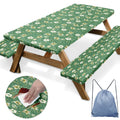 Britown Picnic Table Cover With Bench Covers Elastic Edges, Green Flower Fitted Table Cover, Outdoor Patio Camping Essentials 72