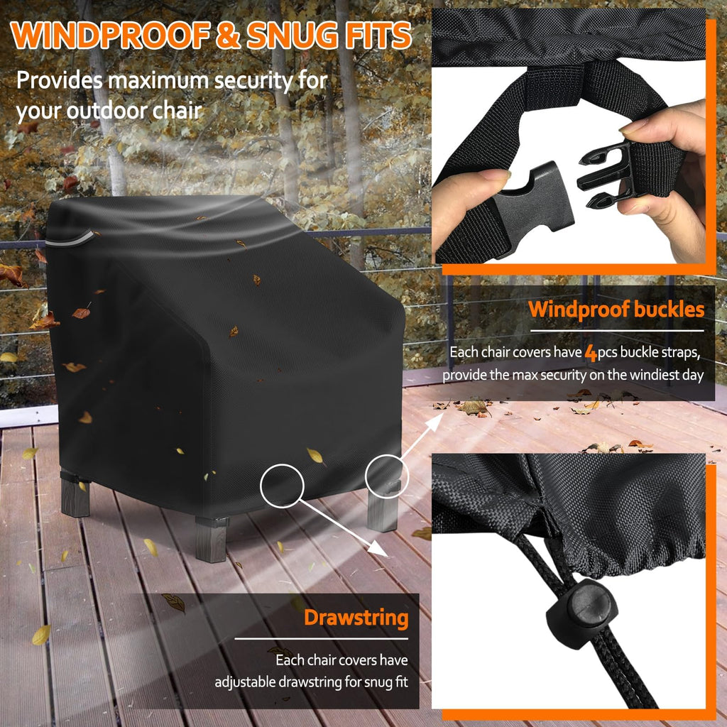 Startwo Patio Chair Covers 2 Pack Outdoor Furniture Covers Waterproof Fit For 36' W X 37' D X 36' H, Lounge Deep Seat Cover, Heavy Duty Chair Covers For Lawn Furnitures, Black