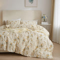 Floral King Size Comforter Set White Yellow Floral Comforter Set Fluffy Soft Microfiber Garden Style Flowers Leaves Bedding Comf