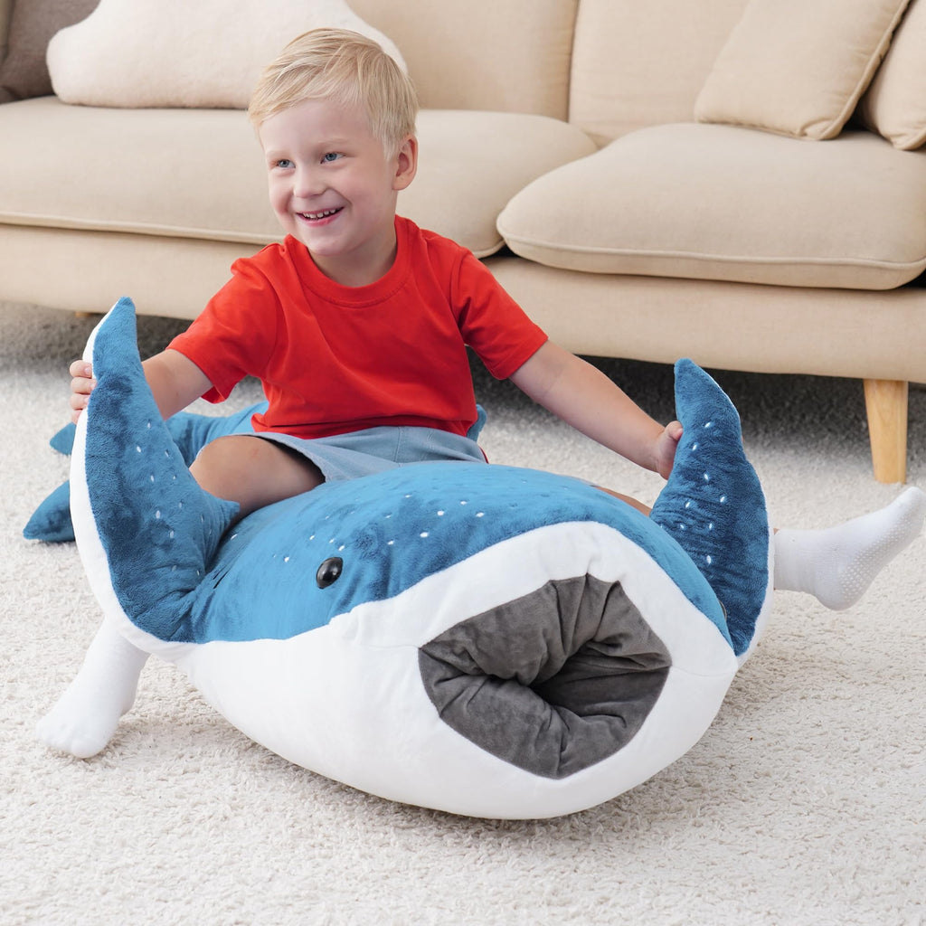 Mukouxun Giant Whale Shark Plush Pillow Toy - 120cm Blue Stuffed Animal, Realistic Plush, Model LJY-120CM