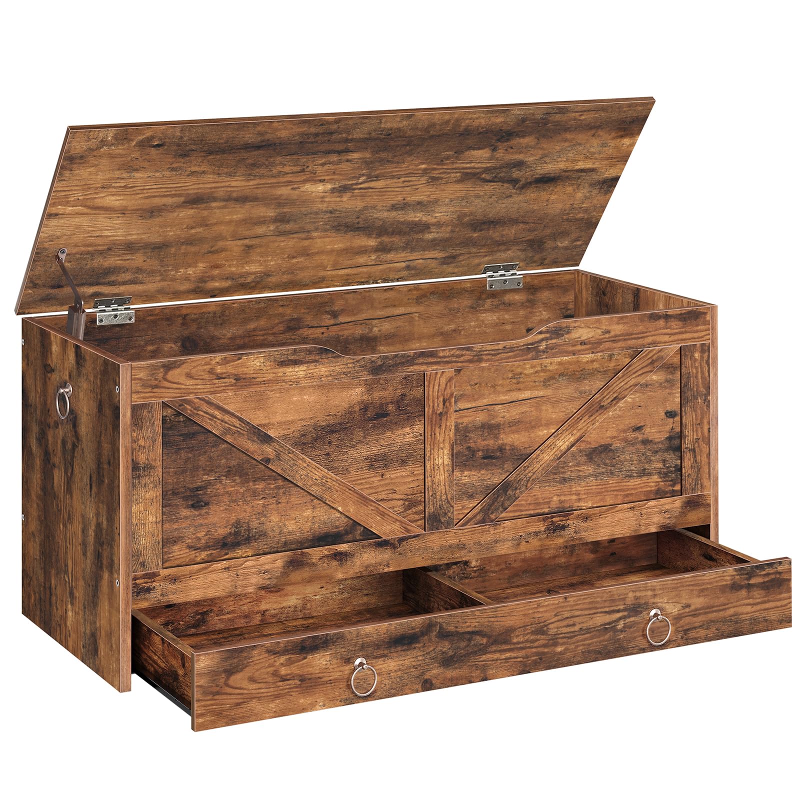 Hoobro Storage Chest, 39.3' Toy Chest With Drawer, Wooden Storage Bench, Sturdy Entryway Bench Supports 220 Lb, Shoe Bench, Safety Hinge, U-Shaped Opening, Easy Assembly, Rustic Brown Fg710Cw01G1