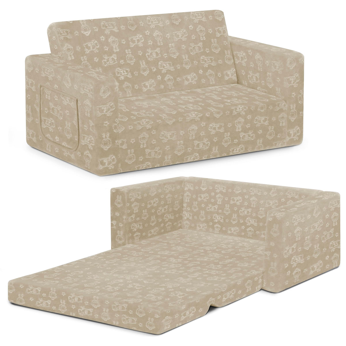 Serta Perfect Sleeper Extra Wide Convertible Sofa to Lounger - Comfy 2-in-1 Flip Open Couch/Sleeper for Kids, Cream