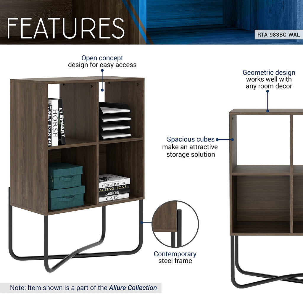 Techni Mobili 2-Tier Bookshelf, Cube Storage For Living Room Or Home Office, Open Back Shelves For Display Or Storage, Walnut