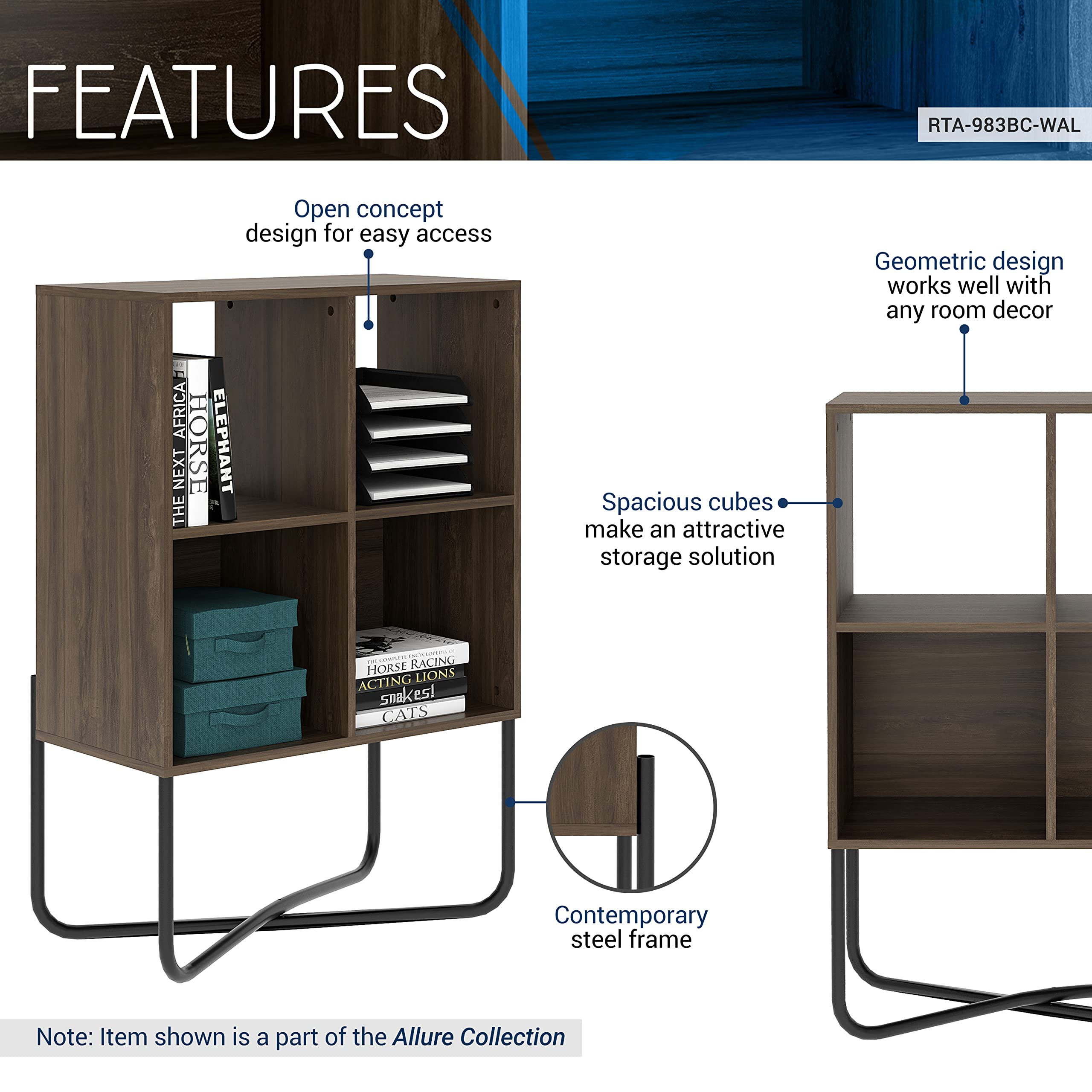 Techni Mobili 2-Tier Bookshelf, Cube Storage For Living Room Or Home Office, Open Back Shelves For Display Or Storage, Walnut