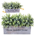 1 Pcs Wooden Potted Eucalyptus Plant Greenery Arrangement Artificial Eucalyptus Plant in Rectangular Wood Planter Box for Rustic