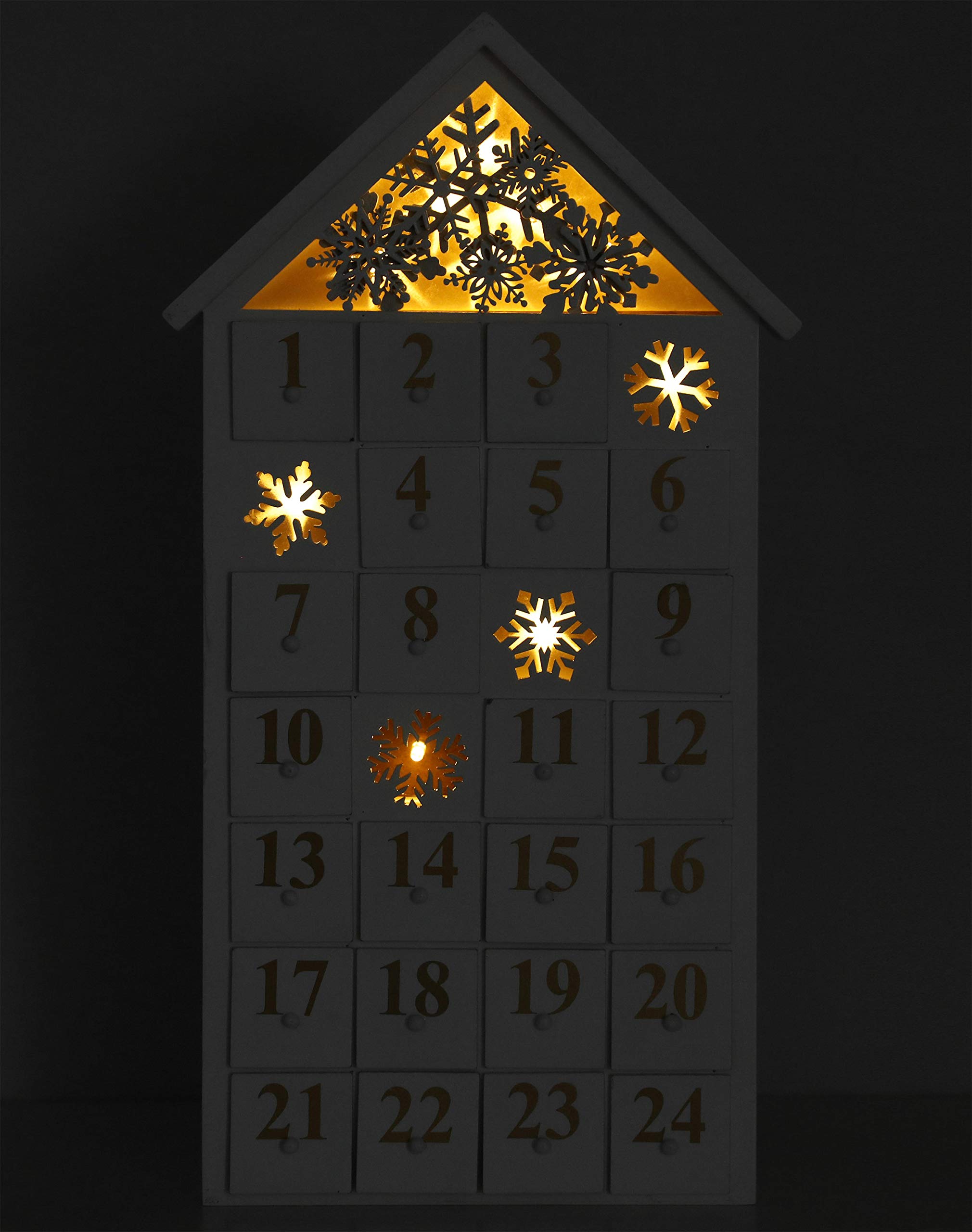 Brubaker Reusable Wooden Advent Calendar To Fill - White Snow House With Led Lighting - Diy Christmas Calendar 9.57 X 17.72 X 3.