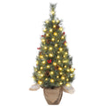 36 Inch 3FT Pre-lit Small Christmas Tree,IDEALHOUSE Mini Christmas Tree with 78 LED Lights Cloth Bag Base & Pine Cones & Red Ber