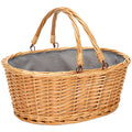 Wicker Picnic Basket With Double Folding Handles, Natural Large Willow Hamper Empty Basket Cheap Easter Eggs Candy Storage Wine