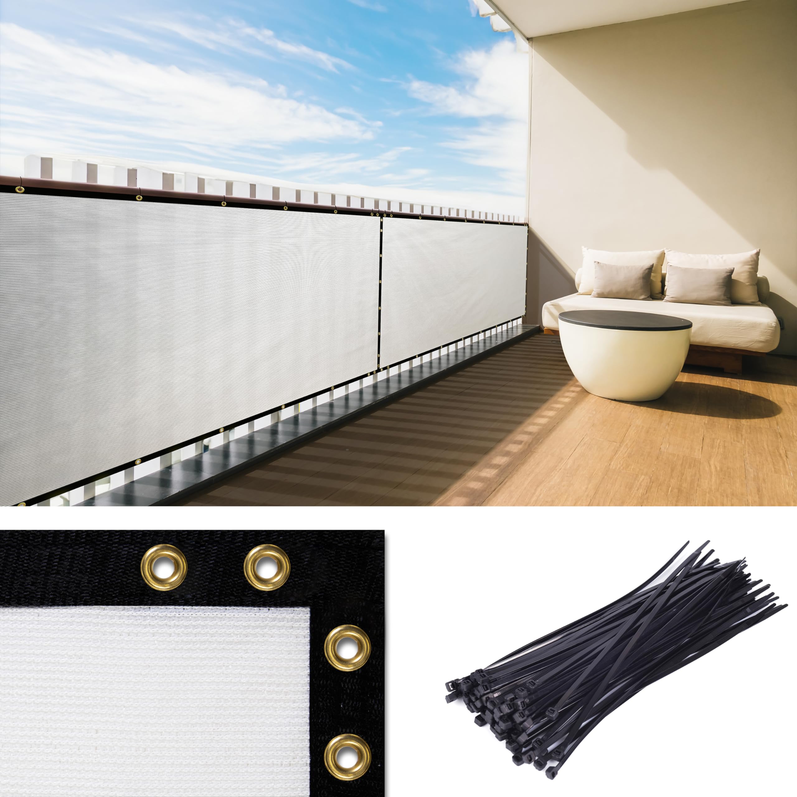 Royal Shade Custom Size 3  x 89  White Balcony Privacy Screen Apartment Above Railing Porch Patio Fence Windscreen Cover Netti