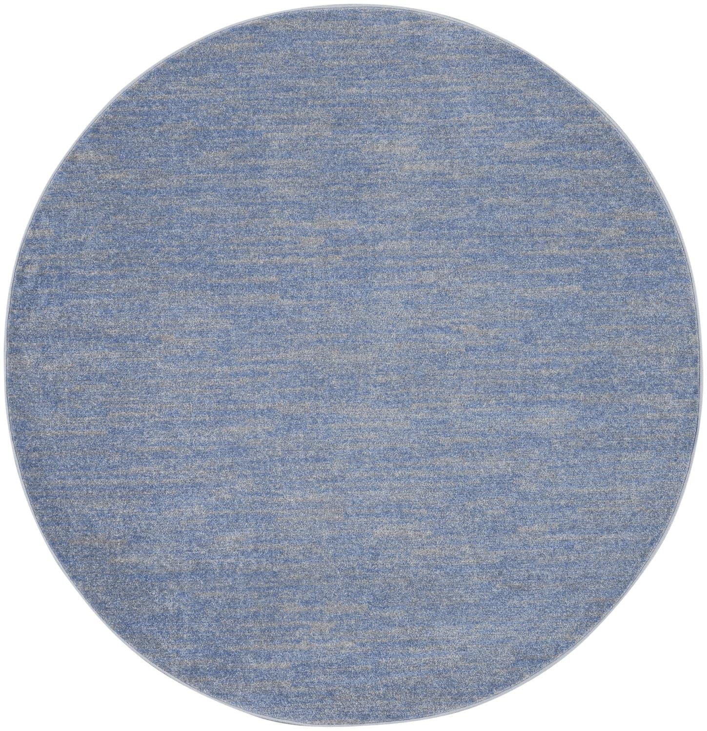 Nourison Essentials Indoor/Outdoor Blue/Grey 6' X Round Area -Rug, Easy -Cleaning, Non Shedding, Bed Room, Living Room, Dining Room, Backyard, Deck, Patio (6 Round)