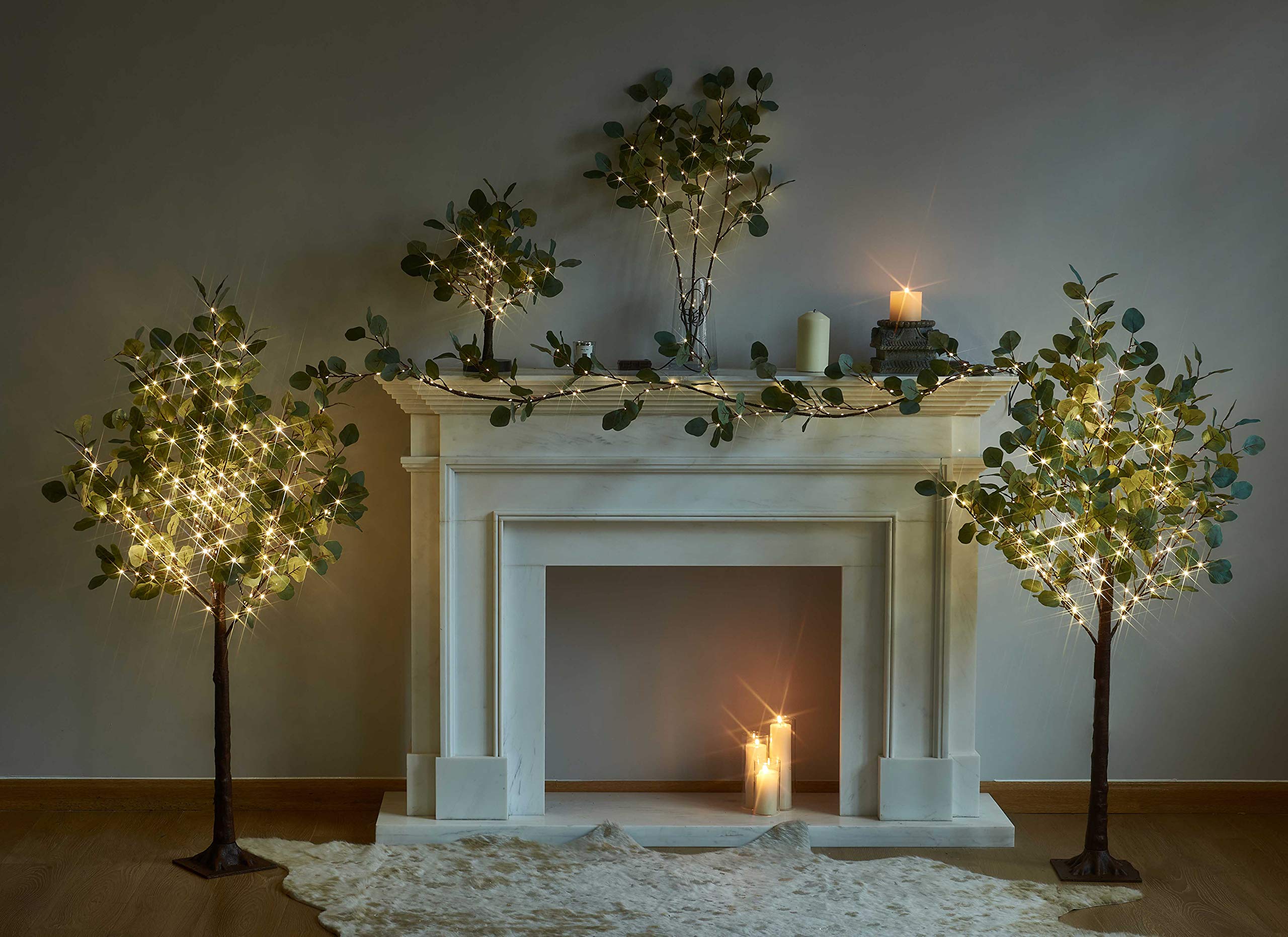 Hairui Lighted Eucalyptus Tree Plug In 4Ft 160 Warm White Led Artificial Greenery Tree With Lights For Wedding Halloween Christm