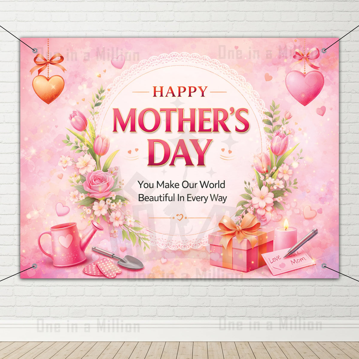 1iAM Mothers Day Flex Decoration Items Pack of 6 | 1pc Mothers Day Printed Flex Backdrop, Hooks & Ribbon For Home, Restaurants
