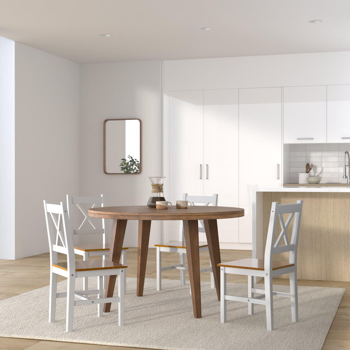 vidaXL Dining Chairs 6 Pcs, Accent Chair with Curved Slat Back, Dining Room Chair for Kitchen Restaurant, Modern Scandinavian Style, White Pinewood