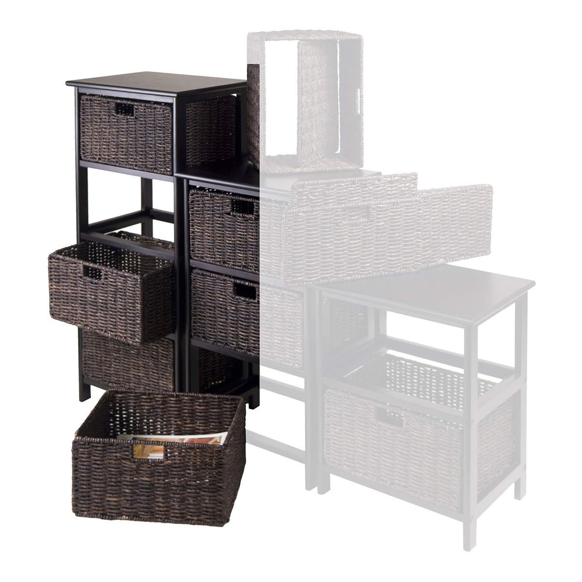 Winsome Omaha Storage/Organization, 4 Baskets, Black/Chocolate