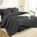 Litanika Comforter Queen Size Set Dark Grey - 7 Pieces Bed In A Bag Queen Beddding Comforter Sets, Plain Lightweight Bed Set Wit