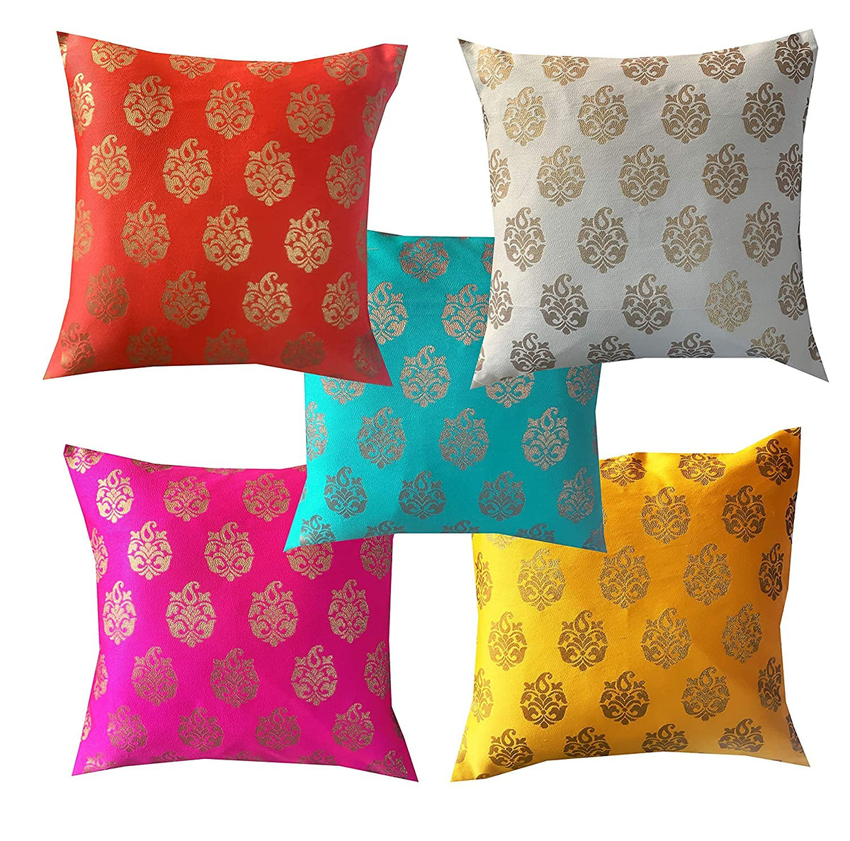Pink Parrot Dopian Silk Designer Decorative Throw Pillow Covers/Cushion Covers (18X18 Inches)  Set Of 5017