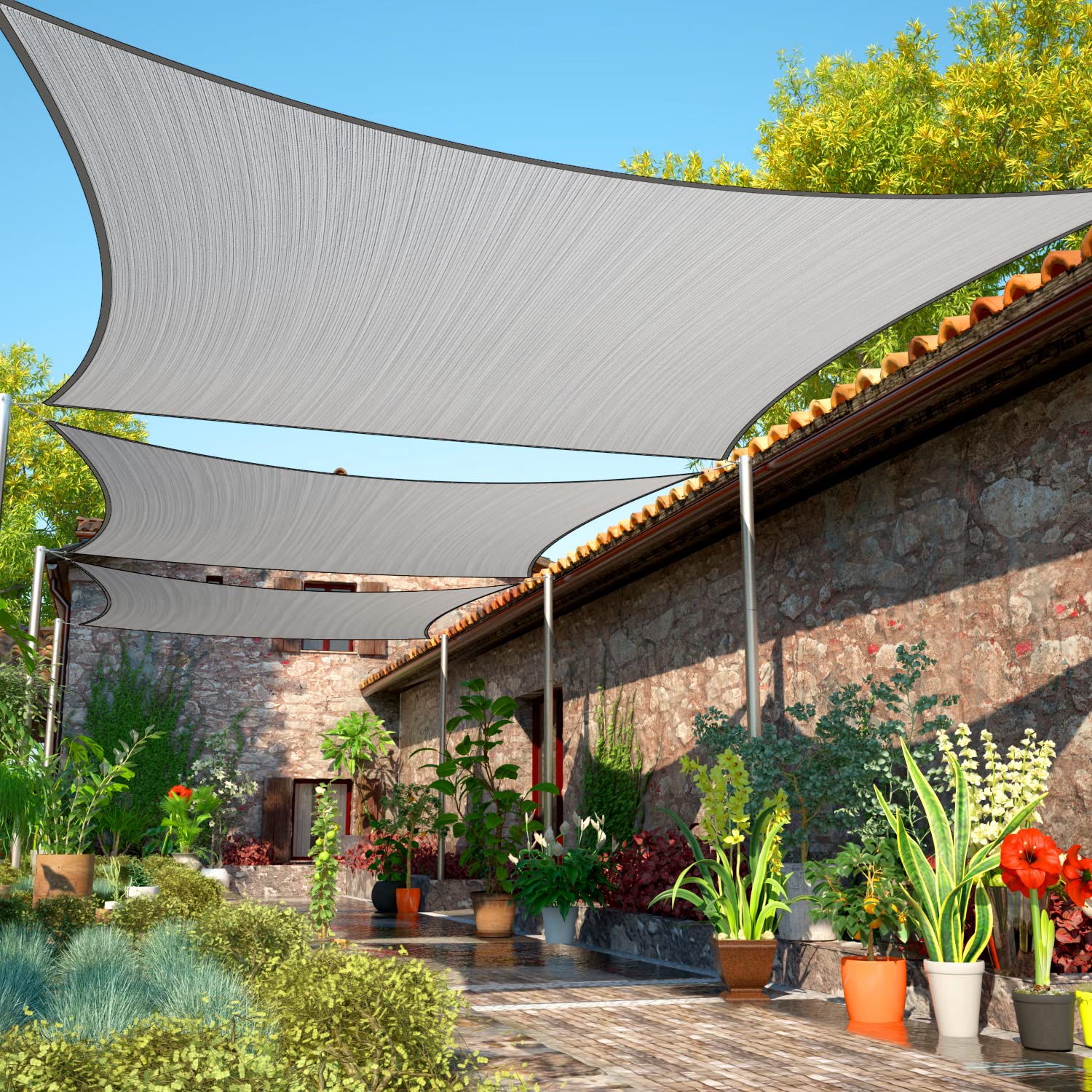 Shademart 14' X 18' Grey Sun Shade Sail Upf50 Rectangle Smtapr1016 Canopy Fabric Cloth Screen, Water And Air Permeable & Uv Resi