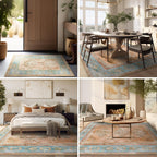 Ashler Boho Rug, 6X9 Area Rugs, Vintage Rugs, Large Area Rug, Rugs For Living Room, Bedroom, Kitchen, Dinner, Orange/Teal/Terrac