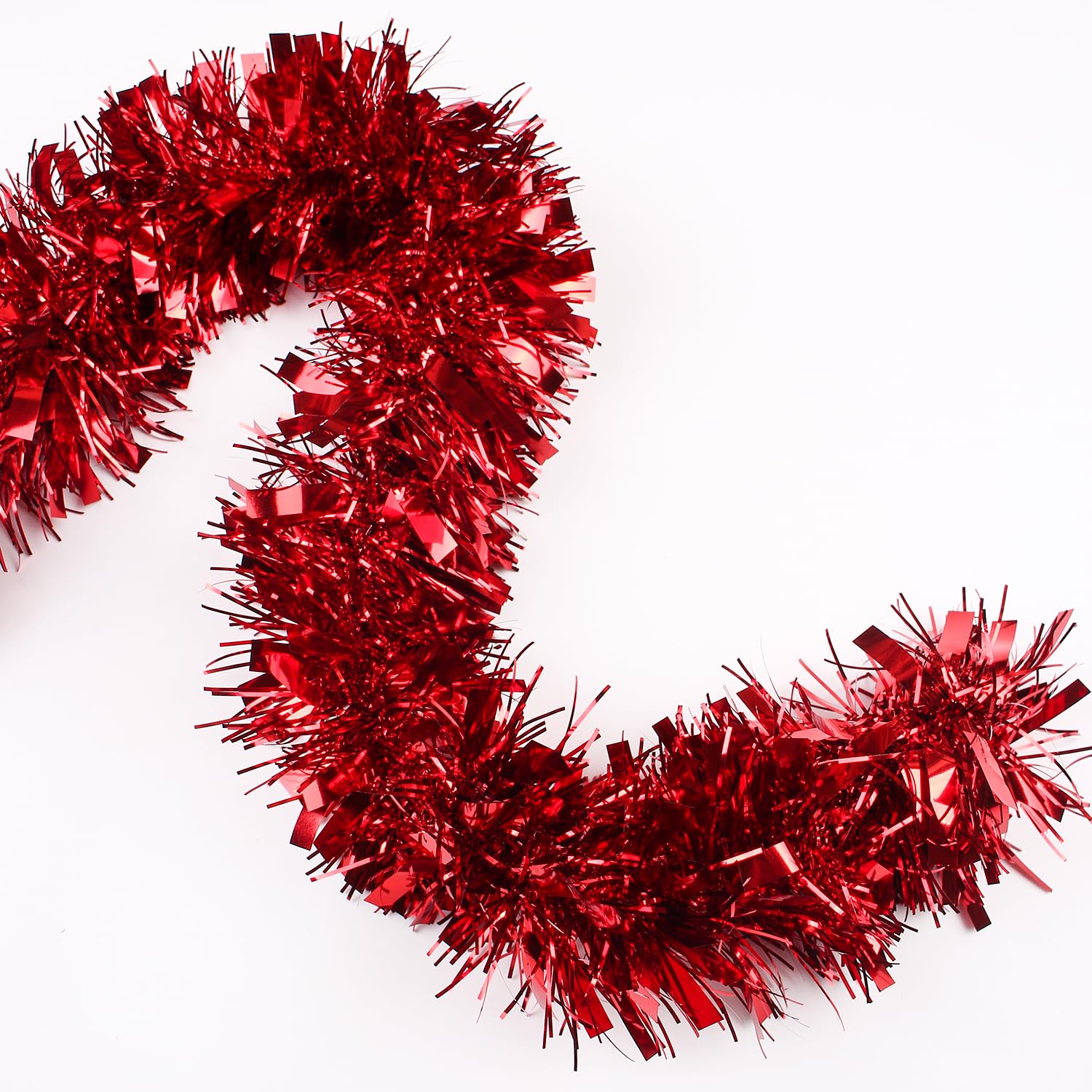 LZZYWYDTT 33FT Christmas Tinsel Garland,Red Shiny Metallic Foil Decorations for Parade Floats, Halloween, Christmas Tree, New Ye