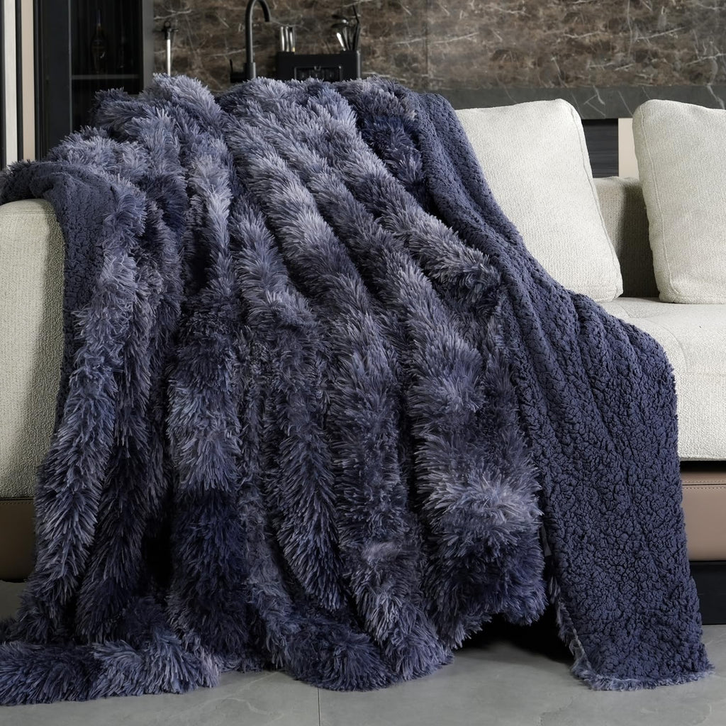 Pawque Faux Fur Blankets Queen Size 60X80 Inches, Super Soft Fuzzy Fluffy Blanket, Warm Thick Sherpa Long Hair Shag Reversible L