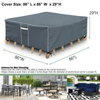 Patio Furniture Covers Waterproof, Square Outdoor Table Cover, 500D Heavy Duty, All Weather Protection Patio Covers For Outdoor Dining Table Set, 86' L X 86' W X 29' H -Grey