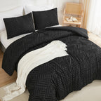 Andency Black Comforter Set Queen, Lightweight Fluffy Bedding Comforter Sets For Queen Bed, 3 Pieces Tufted Farmhouse Shabby Chic Bed Set For All Seasons (1 Comforter 90X90In, 2 Pillowcases)