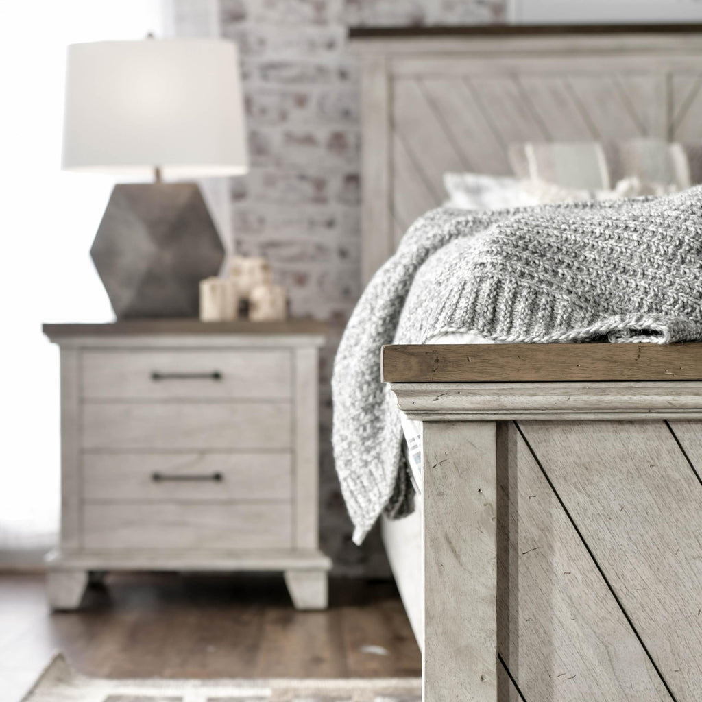 Steve Silver Furniture Bear Creek Nightstand, 28-Inch Height, Rustic/Farmhouse Design, Deep Drawers, Storage, Two Drawers, White Smoke Finish, Bedroom, 17" D x 28" W x 28.5" H, White