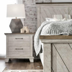 Steve Silver Furniture Bear Creek Nightstand, 28-Inch Height, Rustic/Farmhouse Design, Deep Drawers, Storage, Two Drawers, White Smoke Finish, Bedroom, 17" D x 28" W x 28.5" H, White