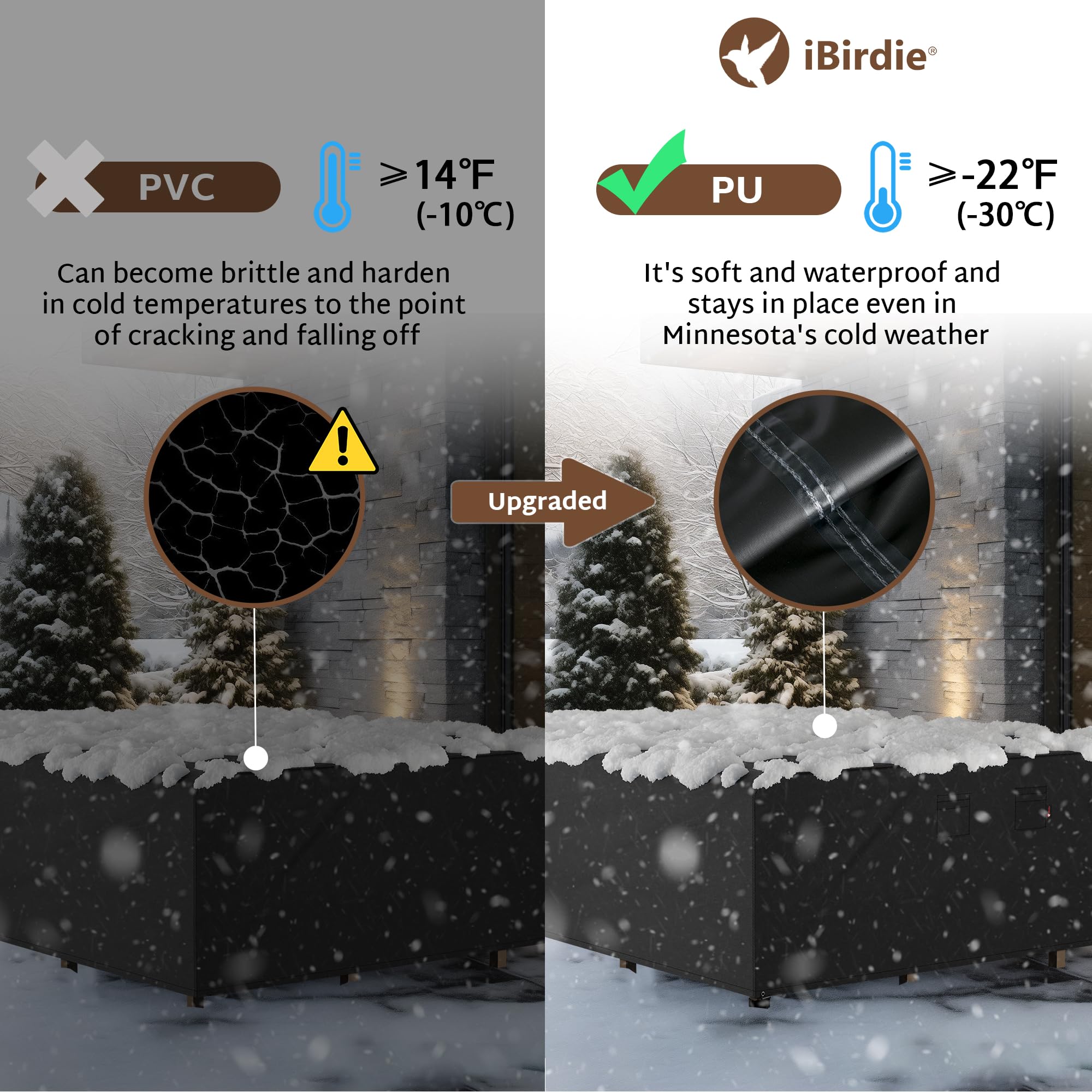 iBirdie Outdoor Furniture Cover, Waterproof 600D, 120"x90", Black, Heavy Duty for Dining Table and Chairs