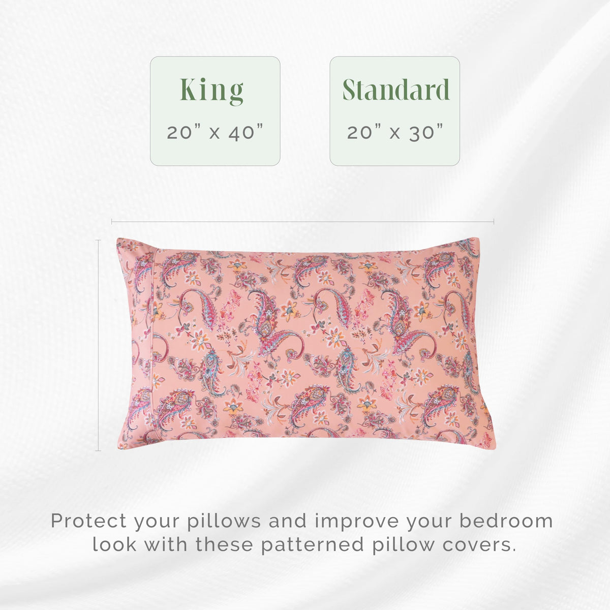 Elegant Comfort Ultra Soft Set Of 2 Floral Print Pillowcases - 1500 Premium Hotel Quality Microfiber, Soft And Smooth Envelope Closure 2-Piece Pillow Covers - King, Paisley Coral