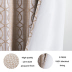 Light Khaki And Silvery 100% Blackout Curtains 63 Inch Length 2 Panels, Jacquard Thermal Insulated Noise Reducing Grommet Drapes