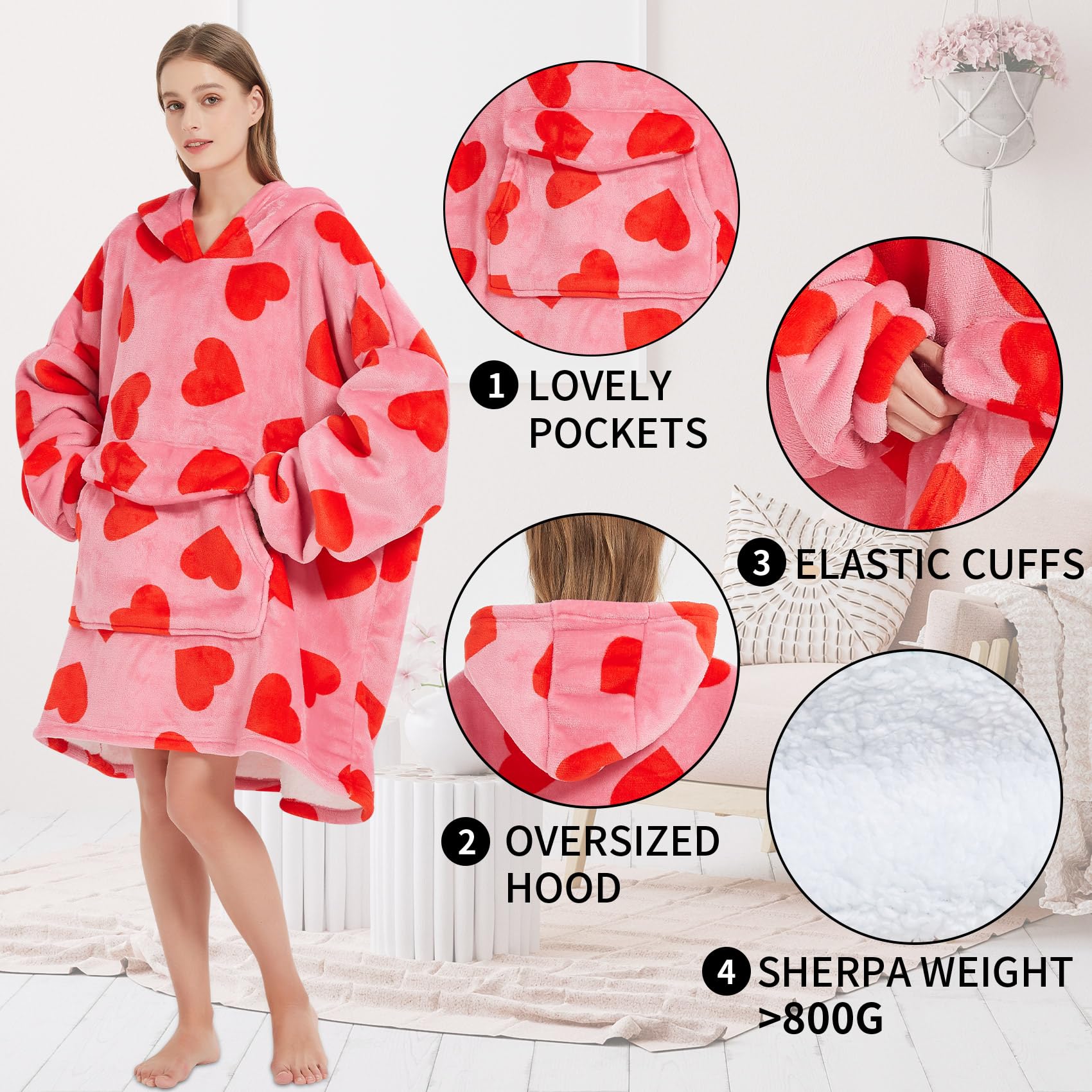 Fiosnow Love Blanket Hoodies For Women And Men Adult Oversize Wearable Blanket Hoodies For Soft And Warm