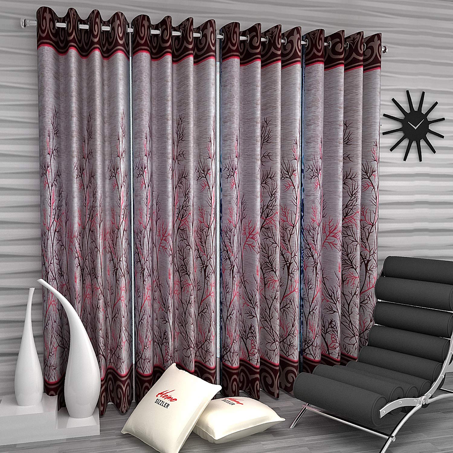 Home Sizzler 4 Piece Garden Panel Eyelet Polyester Door Curtains  7 Feet, Maroon