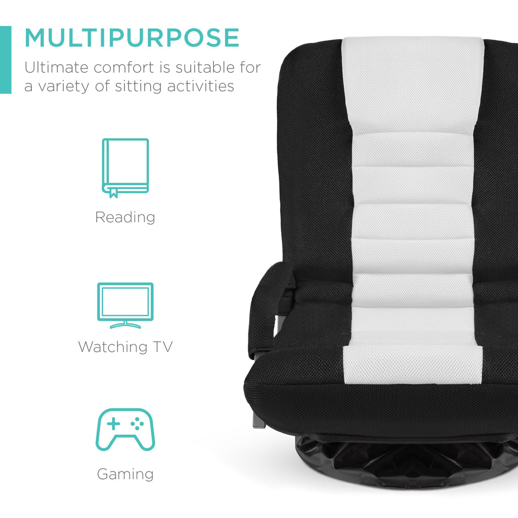 Best Choice Products Swivel Gaming Chair 360 Degree Multipurpose Floor Chair Rocker For Tv, Reading, Playing Video Games W/Lumbar Support, Armrest Handles, Adjustable Backrest - Black/White
