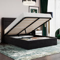 SHA CERLIN Full Size Lift Up Storage Bed/Velvet Upholstered/Modern Wingback Headboard/Upholstered Platform Bed Frame/Hydraulic S