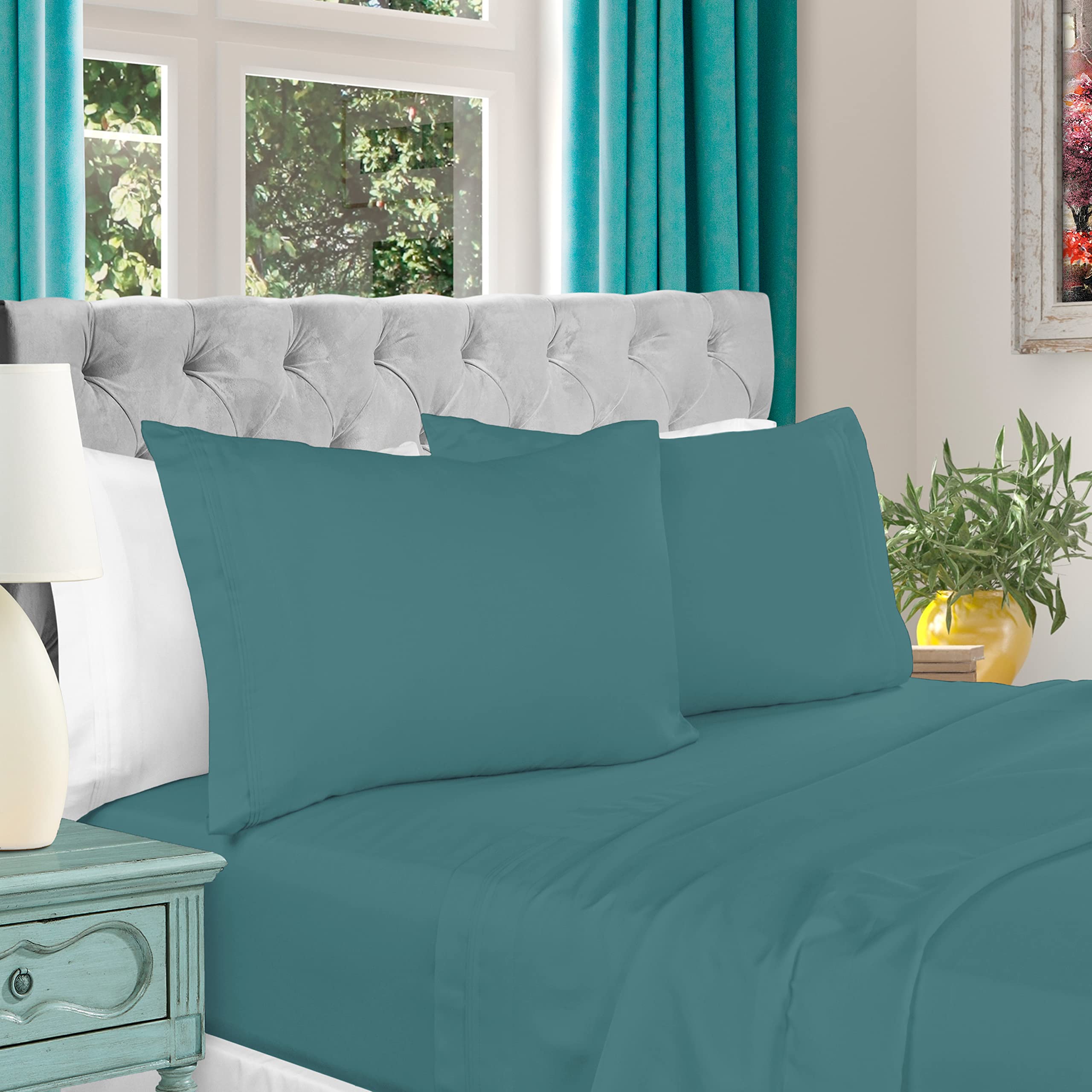 Superior Egyptian Cotton 4 Piece Sheet Set, Luxury 1000 Thread Count, Eco-Friendly, Sustainable Sheets, Ultra-Soft Basics, Solid