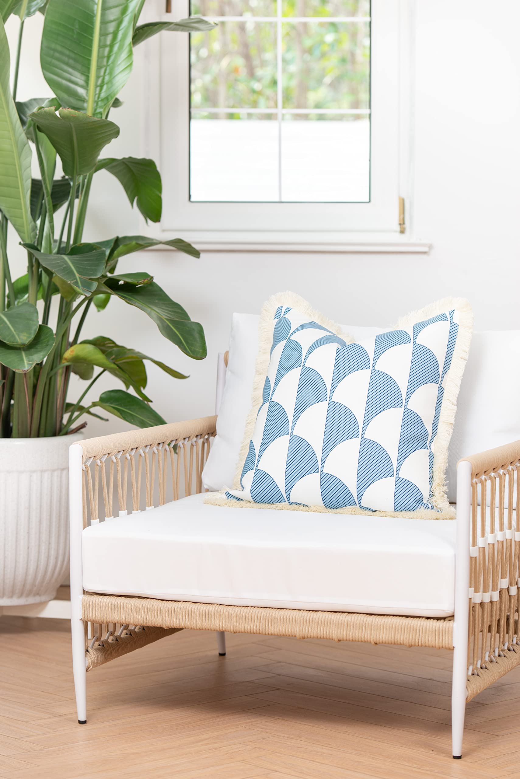 Hofdeco Premium Coastal Hampton Style Patio Indoor Outdoor Pillow Cover Only, 20'X20' Water Resistant For Backyard, Couch, Bab