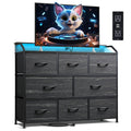 WLIVE Led Dresser for Bedroom, TV Stand for Bedroom with LED Lights and Power Outlet, Wide Chest of Drawers for Hallway, 8 Fabri