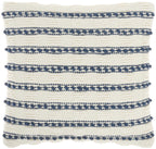 HomeRoots 60% Cotton 40% Polyester Navy Blue and Ivory Textured Stripes Throw Pillow