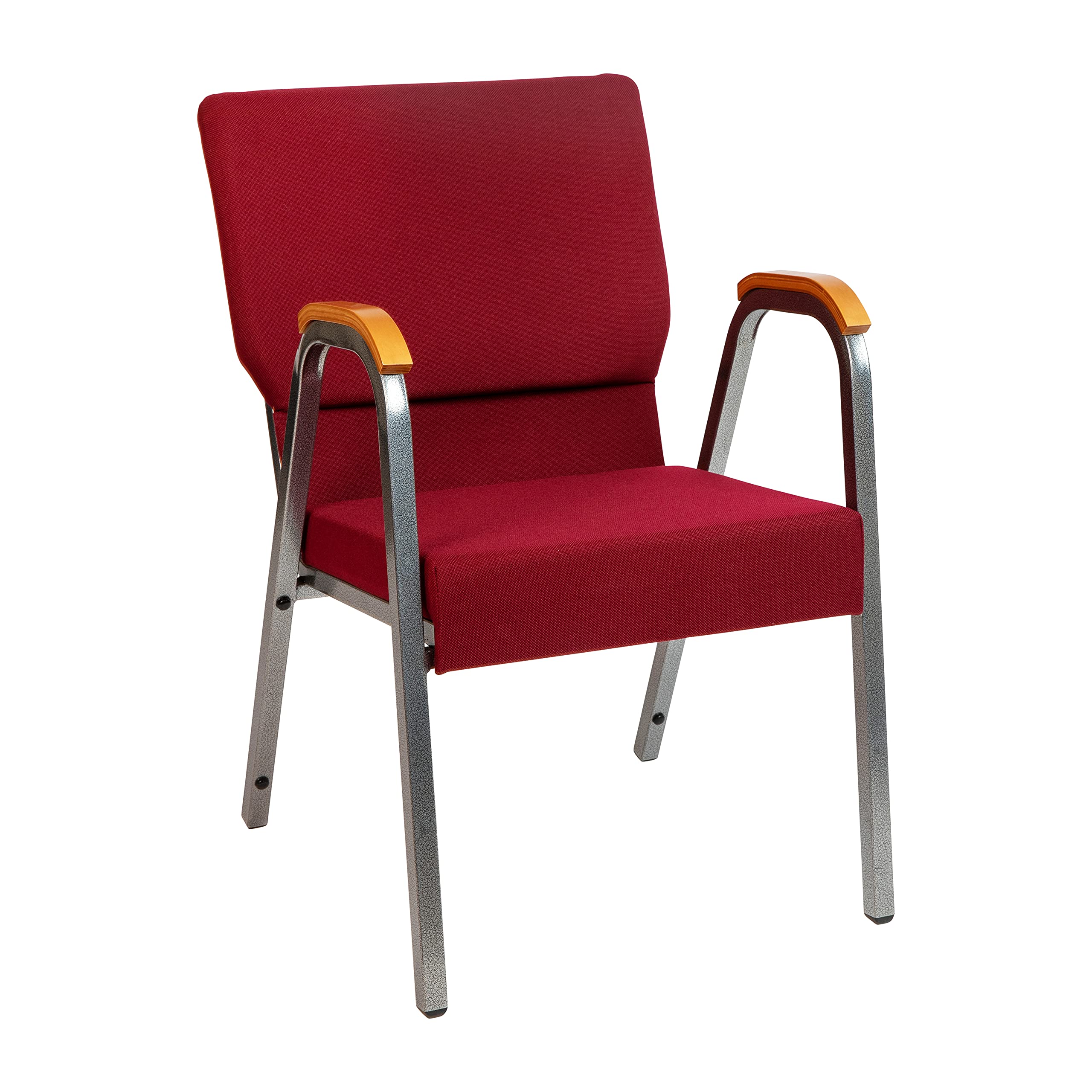 Flash Furniture HERCULES Series Church Chair - Burgundy Fabric - Stackable - 21W - Wood Accented Arms - Silver Vein Frame