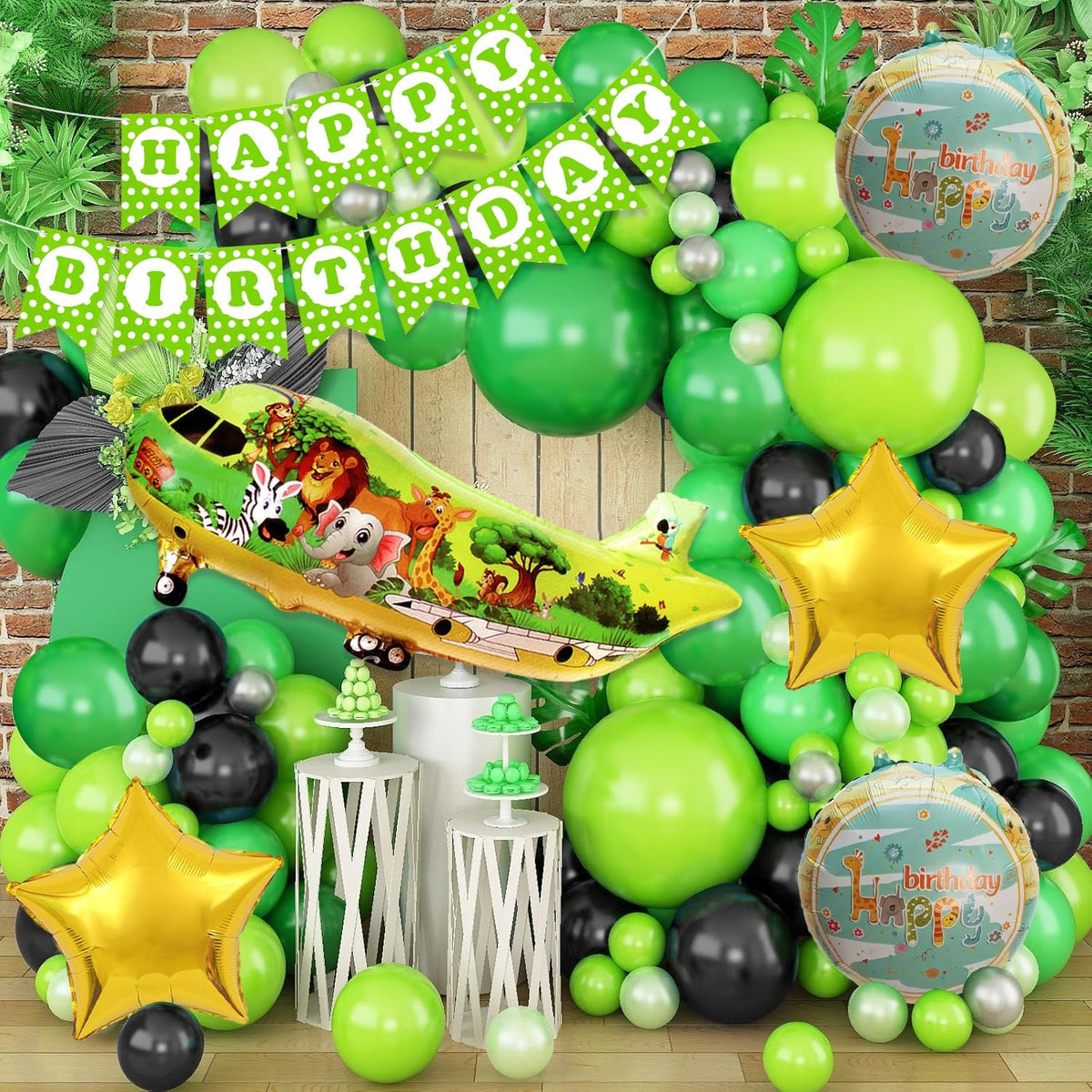 Velunza Safari Jungle Theme Birthday Decoration Kit For Kids With Airplane Foil Balloon, Animal Theme Birthday Decoration Kit Pa