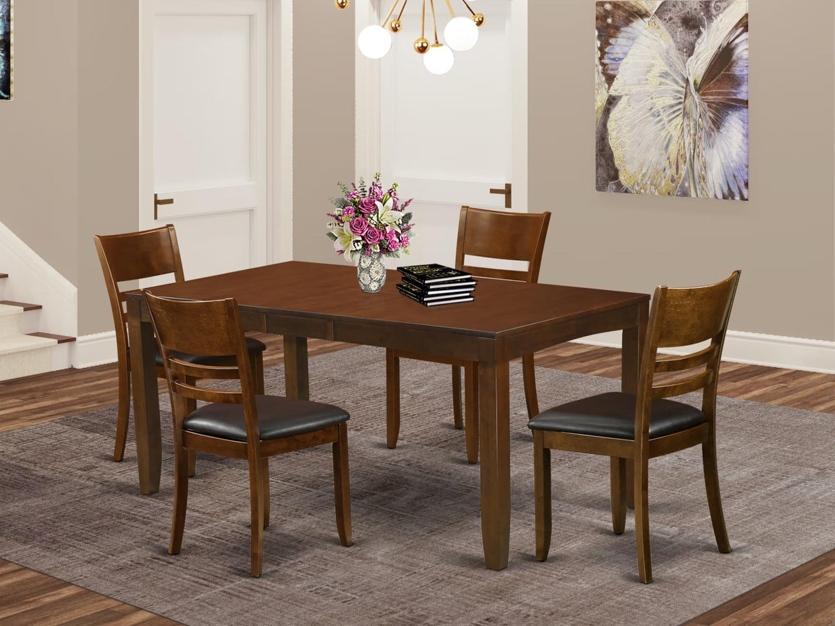 East West Furniture LYFD5-ESP-LC Lynfield 5 Piece Set Includes a Rectangle Dining Room Table with Butterfly Leaf and 4 Faux Leather Upholstered Kitchen Chairs, 36x66 Inch