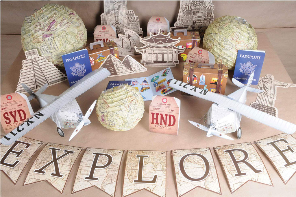 Beistle Luggage Favor Boxes 9 Piece Suitcase, World Traveler Decor, Party Supplies, 9 Count (Pack Of 1), Brown