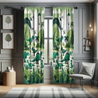 Ambesonne Dinosaur Window Curtains Pack Of 2, Modern Artwork Of Jurassic Scenario With Dino Animals And Wild Jungle, Lightweight