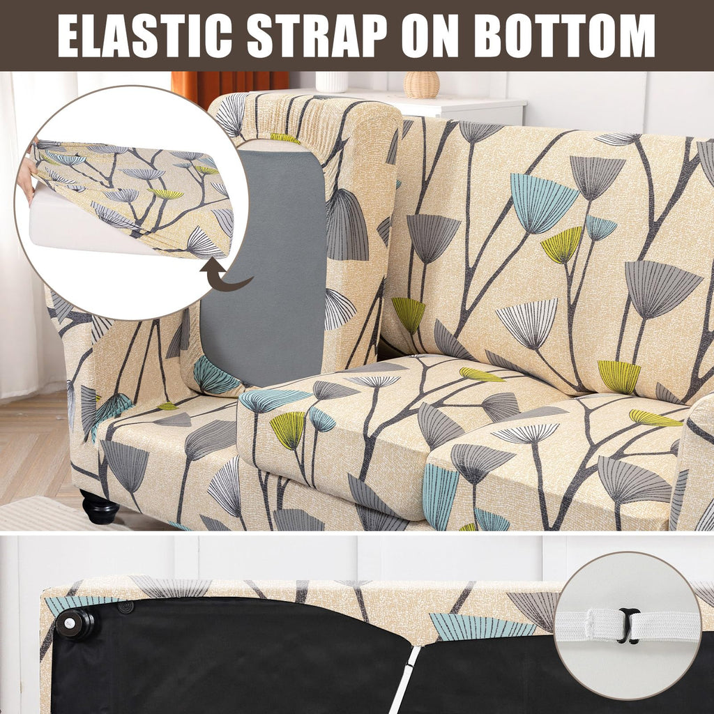Searchi Stretch Sofa Cover Printed Couch Covers, Floral Pattern 2 Piece Armchair Slipcover With Separate Chair Cushion Cover, Washable Furniture Protector For Living Room(Armchair, Dandelion Pattern)