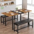 VECELO 3-Piece 63 Extendable Kitchen Table with Benches/Chairs, Modern Breakfast Dinette/Dining Room Set for 4/6/2, Small Space 