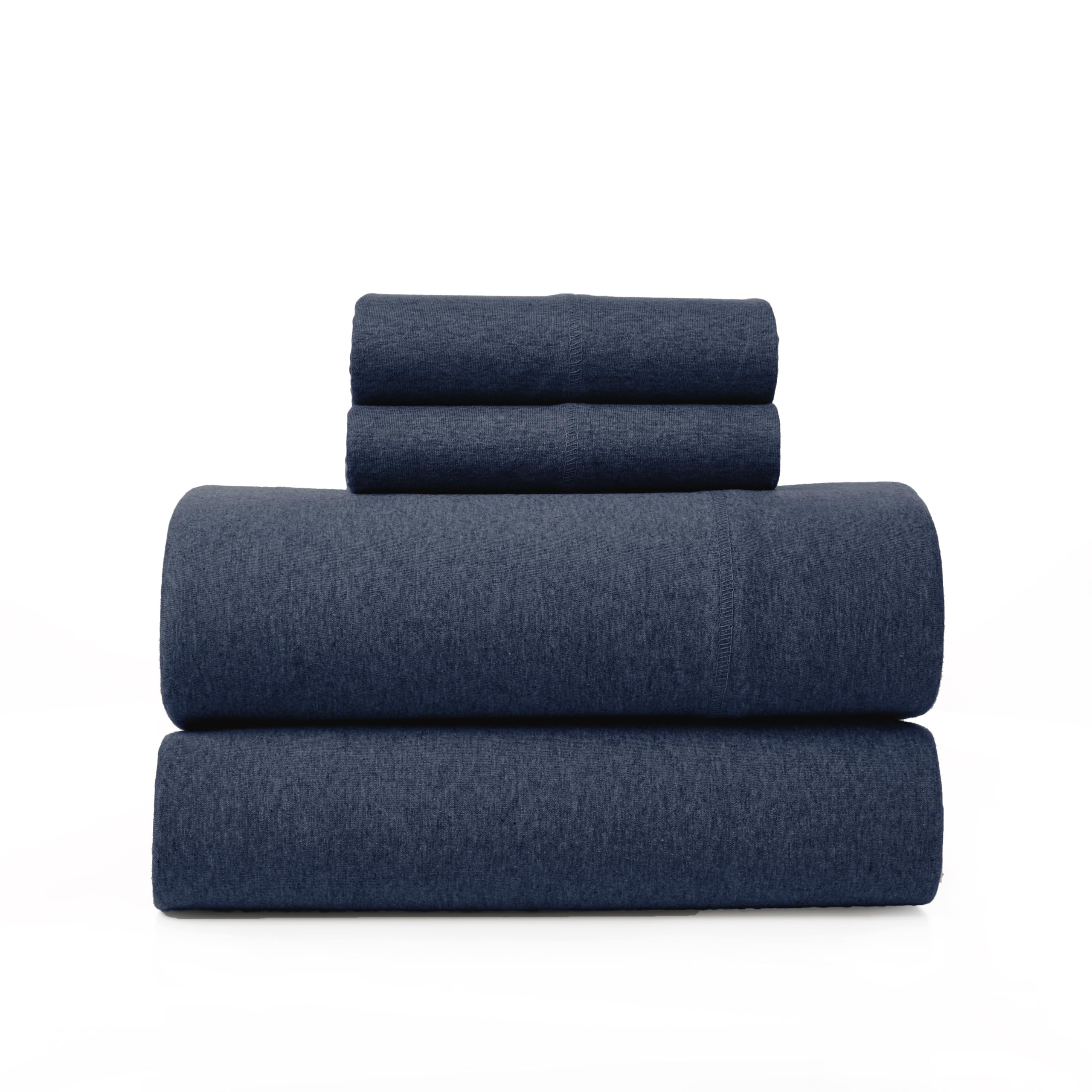 Road Trip America Jersey Sheets Set - Cotton 4 Pieces Full Set - T-Shirt Soft Knit Stretchy Bed Sheets - All Seasonal And Deep P