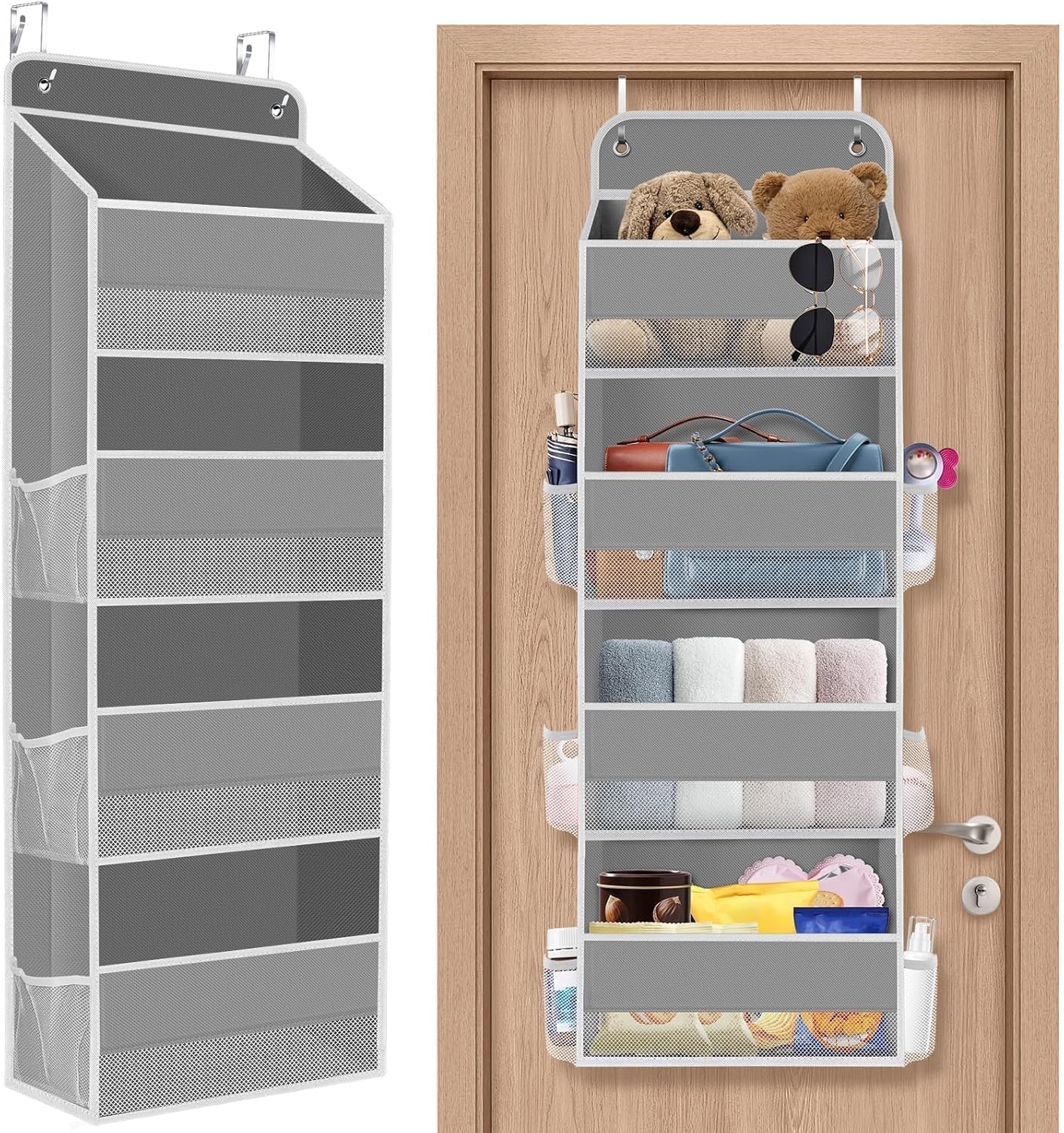 Jukkre Upgrade Pocket Over The Door Organizer Storage, 4 Shelf Hanging Door Organizers With 6 Mesh Side Pockets, Anti Tilt 32 Lb