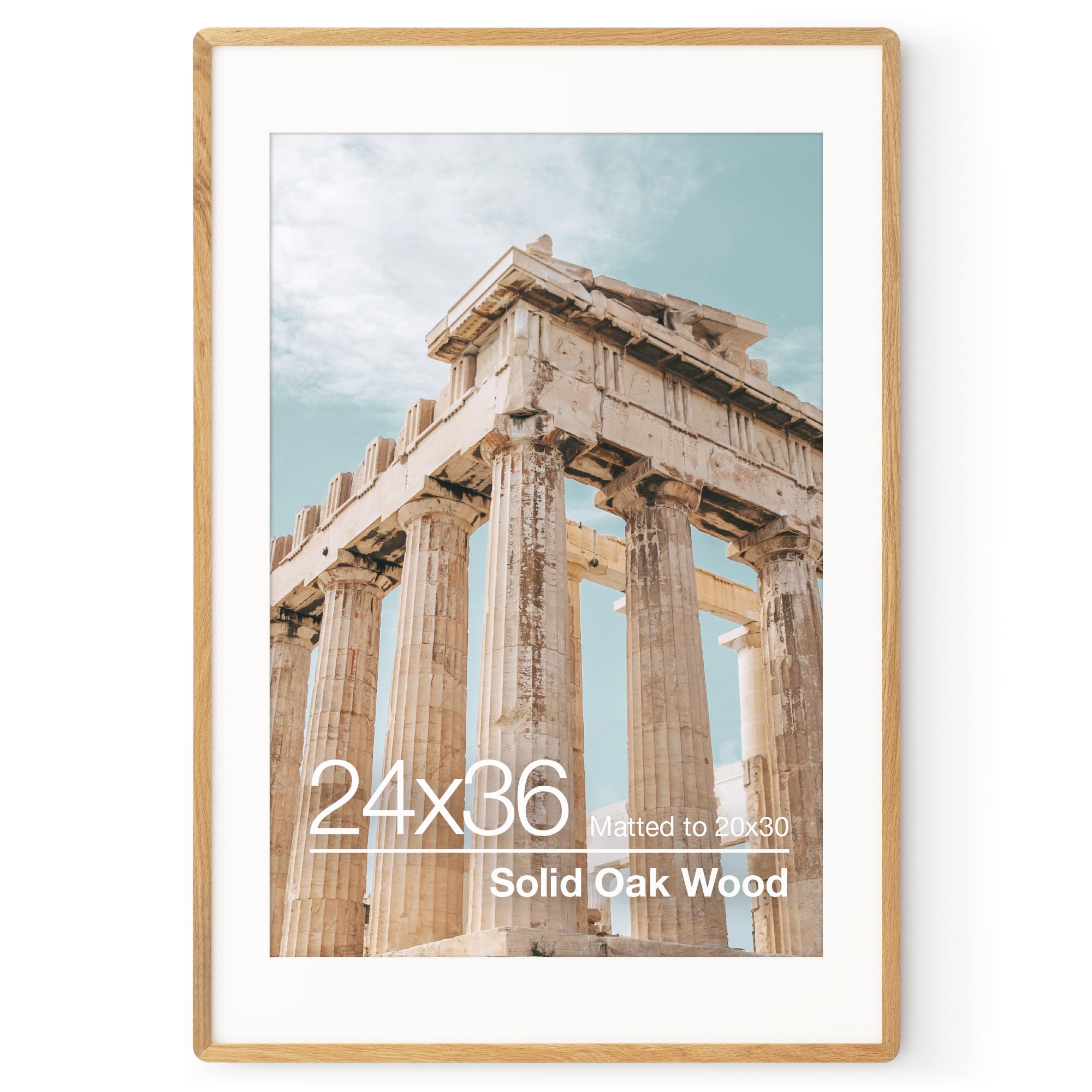 FLYJOE 24x36 Poster Frame | Solid Oak Wood 24 x 36 Picture Frame | 24x36 Poster Frame With Mat For 20x30 | Tempered Glass And Ha